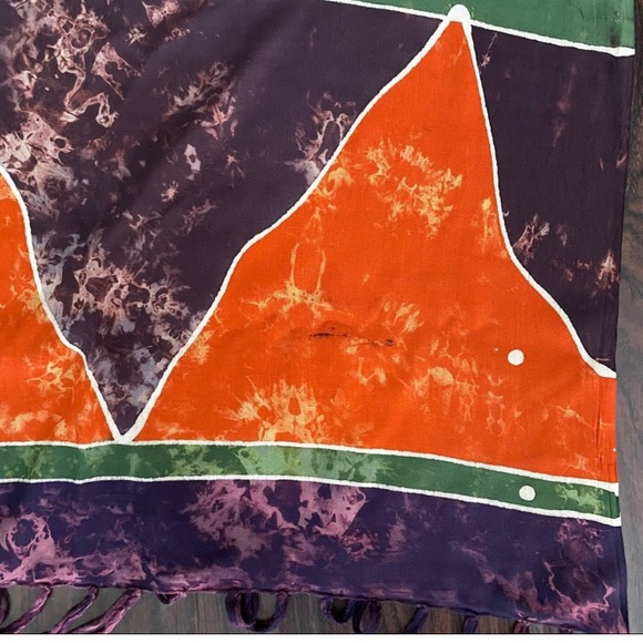 Vintage Indonesian Orange Navy Purple Green Hand Dyed Batik Sarong Pareo Coverup - Picture 4 of 10